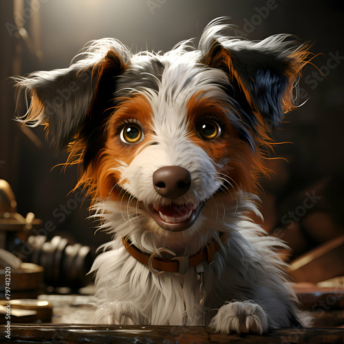 Portrait of a cute Jack Russell Terrier dog in the room