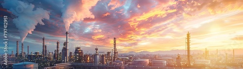 An industrial zone with a sunset in the background photo