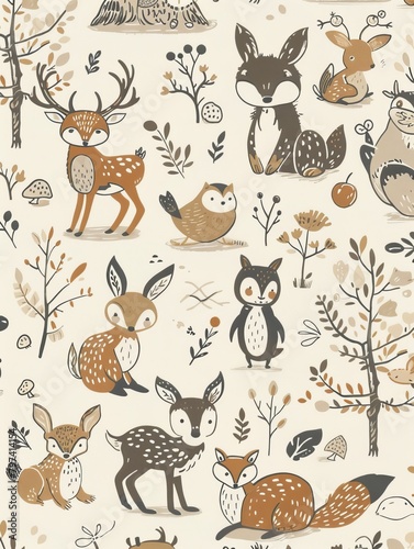 Wallpaper Mural Whimsical Cartoon Forest Animals Children's Wallpaper - Playful Nature Theme Illustration Torontodigital.ca