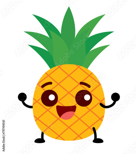 Cute happy energetic pineapple fruit cartoon character illustration © charactoon
