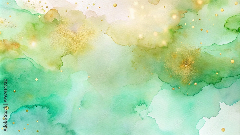 abstract watercolor art painting background green lime yellow pastel gold and silver metallic accents