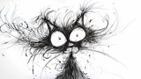 Whimsical Chaos: Funny Frazzled Ink Cartoon Cat. Generative AI