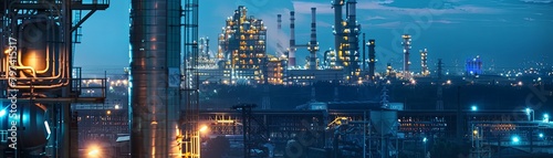 An oil refinery at night photo