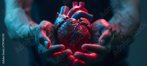 Glowing human heart in hands doctor. #797415791