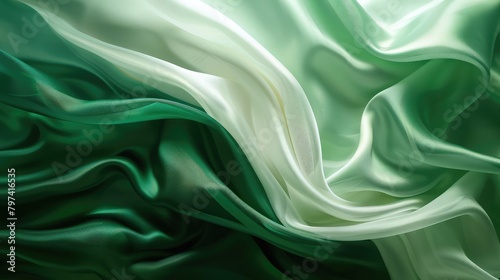 Green white and dark green smooth silk gardient background degraded,A soft abstract background in green with light lines and soft shadows. 