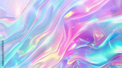 Holo sparkly cover. Abstract soft pastel colors backdrop. Trendy creative cosmic gradient. Mesh holographic foil. Creative neon template for banner. Vibrant print.