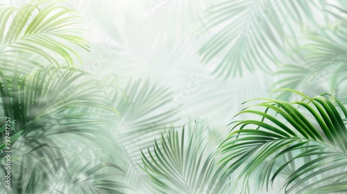 Abstract background with palm leaves in a light green color