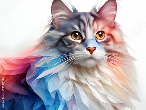 Portrait of a persian cat with a multicolored background