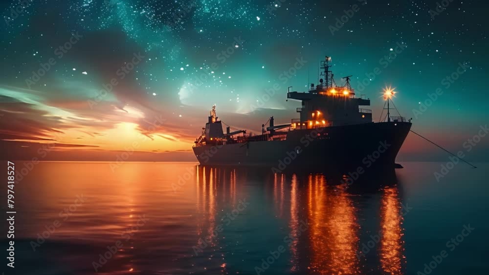 Oil tanker docked at night stars shining in the dusk sky. Concept Night Photography, Oil Tanker, Stars, Dusk Sky, Port City Oil tanker docked at night stars shining in the dusk sky. Concept Night Photography, Oil Tanker, Stars, Dusk Sky, Port City