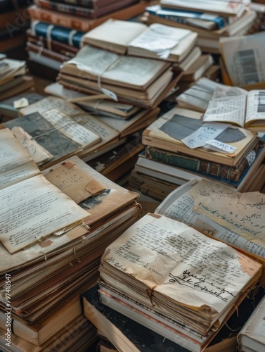Stacked Vintage Journals inRandom Order Ready for Discovering.
