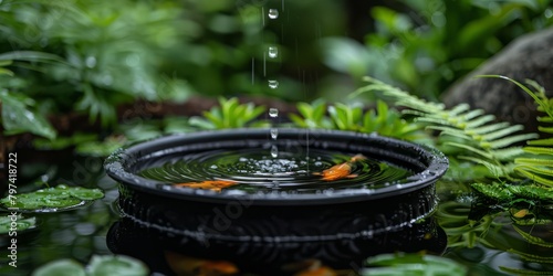 Peaceful zen fountain bubbles and trickles in calming repeating patterns and white noise ambiance photo