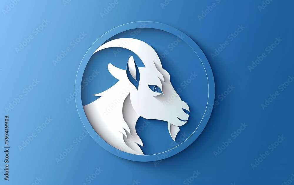 Papercut goat icon isolated on blue background. Paper art style. Vector Illustration Papercut goat icon isolated on blue background. Paper art style. Vector Illustration