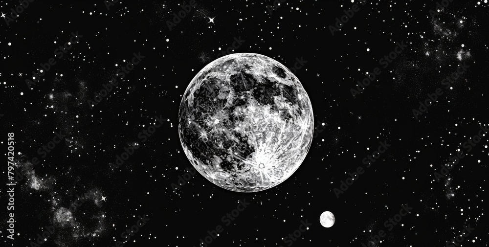 Naklejka premium black and white illustration of a full moon with a black background