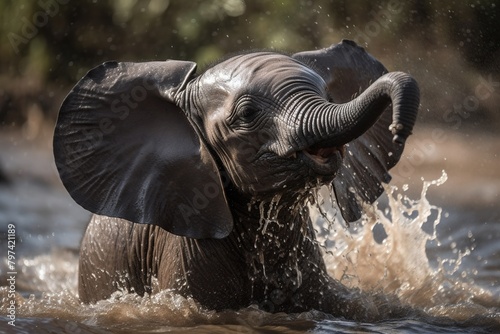 Funny Baby Elephant Playing In Water
