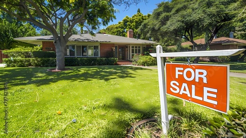 For sale sign in front of a new house for sale, Florida, Generative AI illustrations.