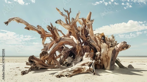 Driftwood on the beach of the Baltic Sea, Generative AI illustrations photo