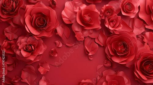 Full frame of red paper roses offering a rich  textured landscape of color and shadow  perfect for romantic themes.