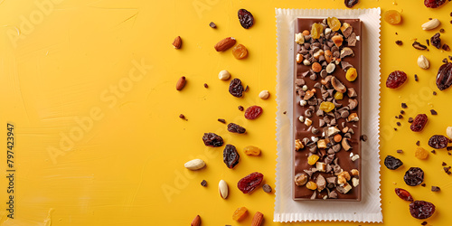 Healthy delicios granola bars with chocolate,muesli bars with nuts and dry fruits
 photo