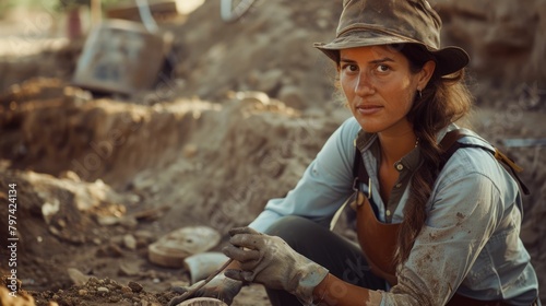 The picture of the archaeologist is working in dig site to search for antique item, the archaeologist require skill like research skill, fieldwork experience, analysis, and site Interpretation. AIG43.