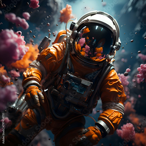 Astronaut in spacesuit against the background of the planet. photo
