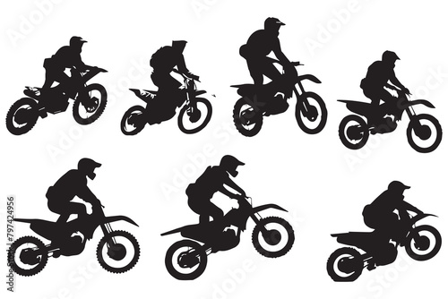 Silhouette of a biker doing freestyle tricks on his motorcycle vector silhouette set