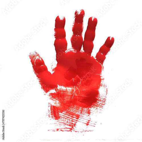 Red hand print of effect isolate on transparent png.