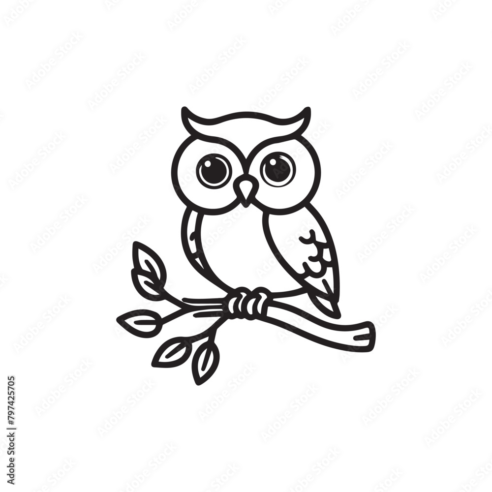 owl on a branch line art vector in white background owl on a branch line art vector in white background