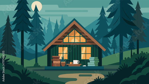 A rustic cabin in the woods with a small meditation room lined with bookshelves and a fireplace for cozy quiet contemplation..