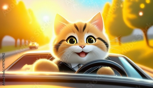 休日に楽しそうにドライブに出かける猫ちゃん
