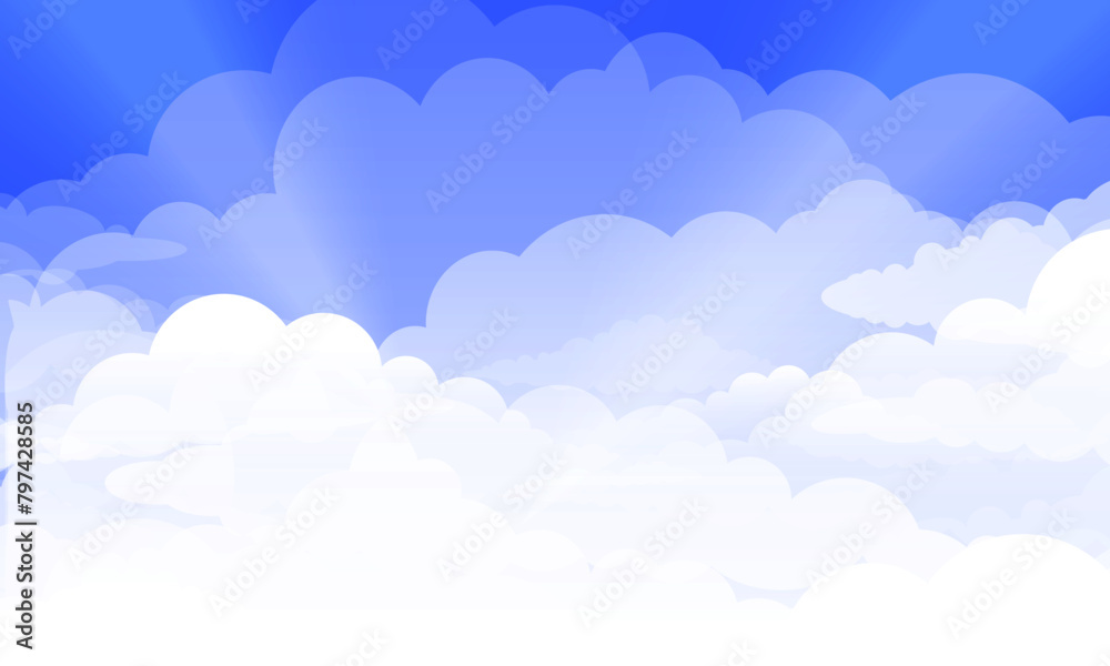 Background with clouds on blue sky. cartoon anime style.