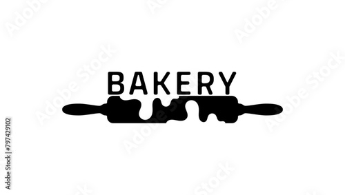 Bakery logo, Dough and Rolling pin, black isolated silhouette
