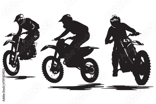 Silhouette of a biker doing freestyle tricks on his motorcycle vector silhouette set