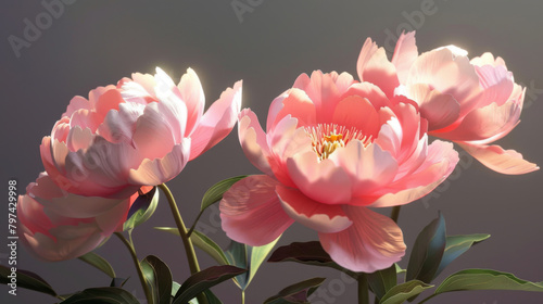 Fototapeta Naklejka Na Ścianę i Meble -  Translucent petals of pink peonies glowing in the warm, ambient light, evoking a sense of delicate beauty.