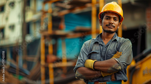 Portrait of an indian construction worker in site