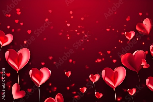 Valentines day background banner with abstract panorama of red hearts for love concept.