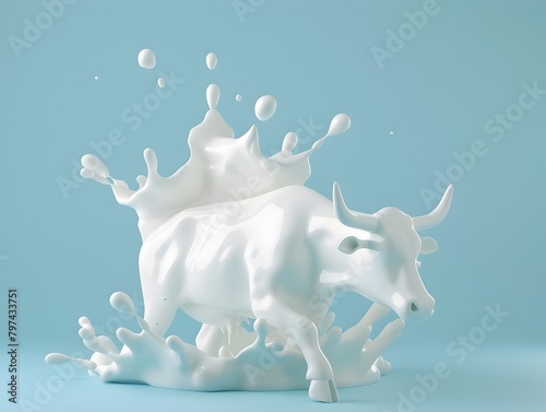 Captivating Milk Splash in Distinctive Cow Shape on Serene Blue Background