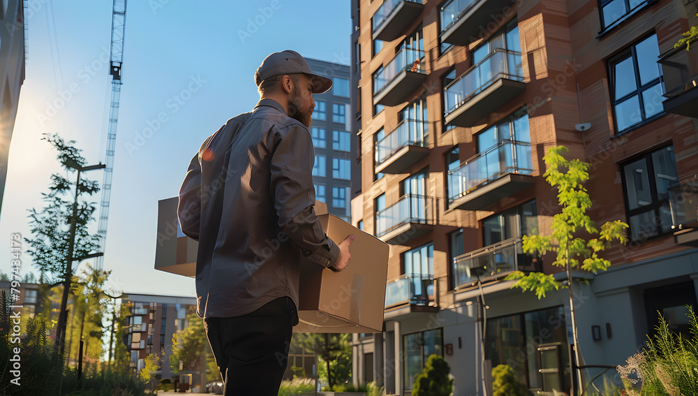 Delivery Man Holding a Package in the City