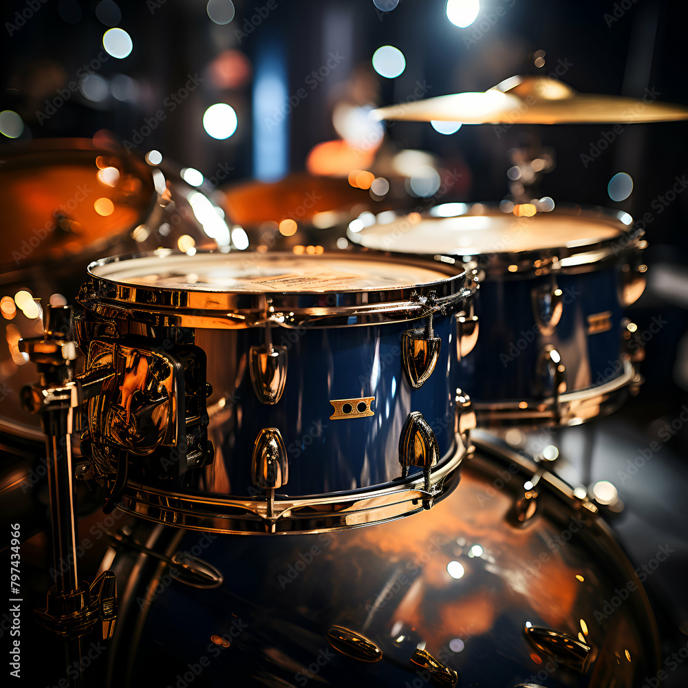 Obraz premium Drums on stage. close up photo with shallow depth of field