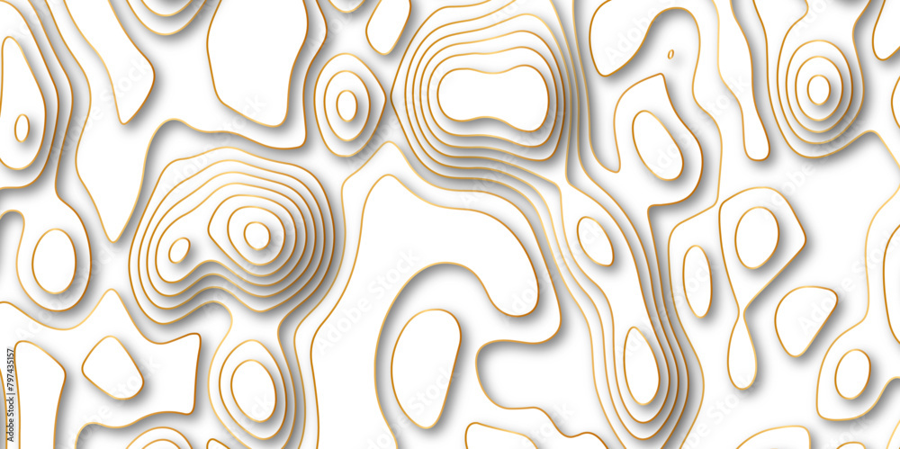 Abstract white colorful golden Topographic line map background. Contour elevation topographic and textured Background Modern design with White background with topographic wavy pate for decoration.