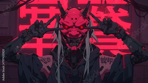 Fearsome Pink Oni Mask Anime-Inspired Digital