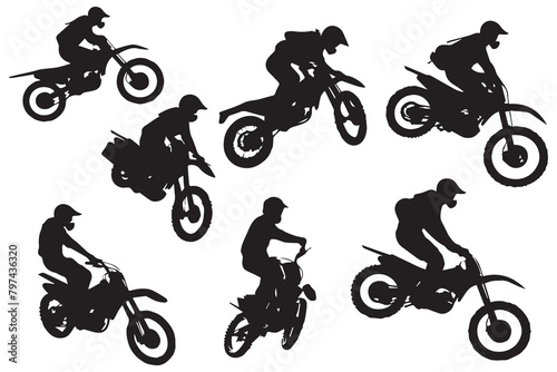 Silhouette of a biker doing freestyle tricks on his motorcycle vector silhouette set