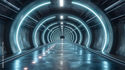 Futuristic Illuminated Tunnel Corridor with Sleek Architectural Design