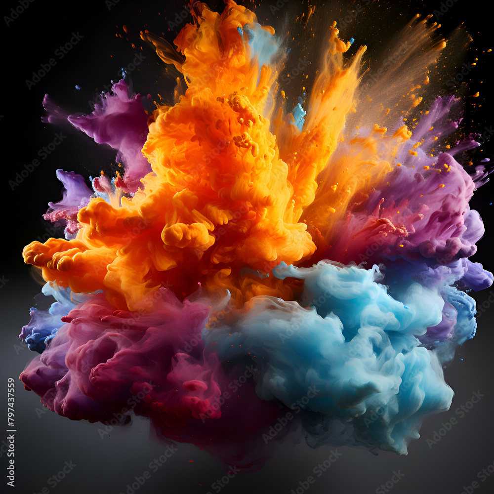 Colorful paint splashes isolated on black background. Abstract background. Colorful paint splashes isolated on black background. Abstract background.