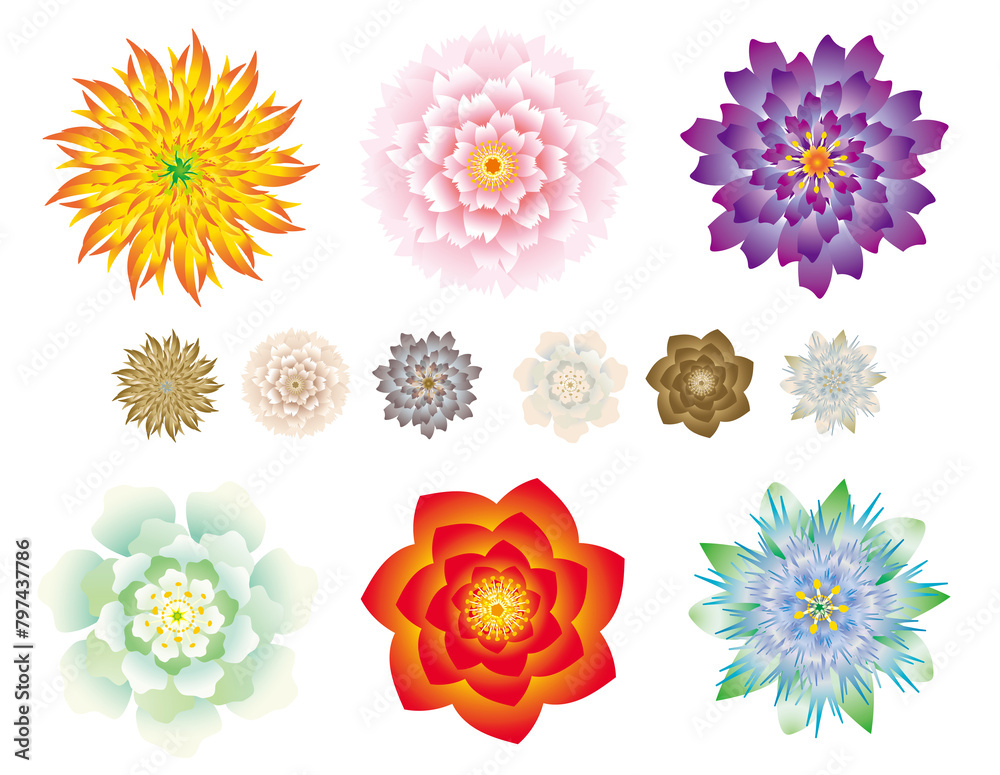 いろいろなスタイル6種類のカラフルな洋風の花テクスチャーイラスト