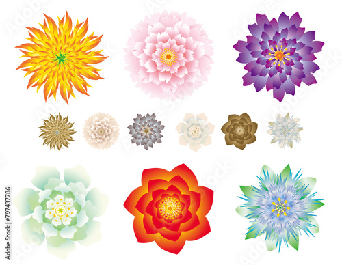いろいろなスタイル6種類のカラフルな洋風の花テクスチャーイラスト
