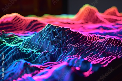 3D Neon Elevation Maps: Vibrant Neon Ridge Lines Artistry photo
