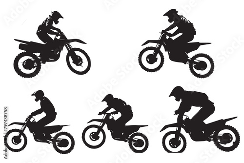 Silhouette of a biker doing freestyle tricks on his motorcycle vector silhouette set