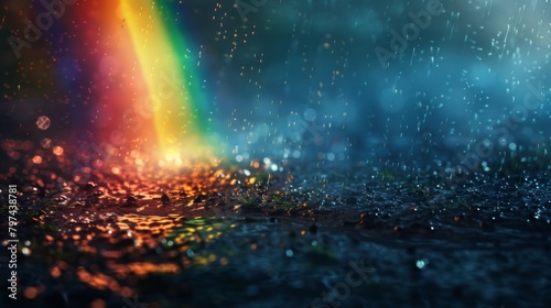 A colorful rainbow emerging after a rainstorm, symbolizing hope and renewal amidst the darkness and chaos.