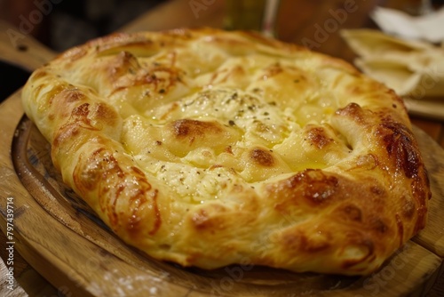 Khachapuri, Georgian cheese-filled bread, delicious and savory.