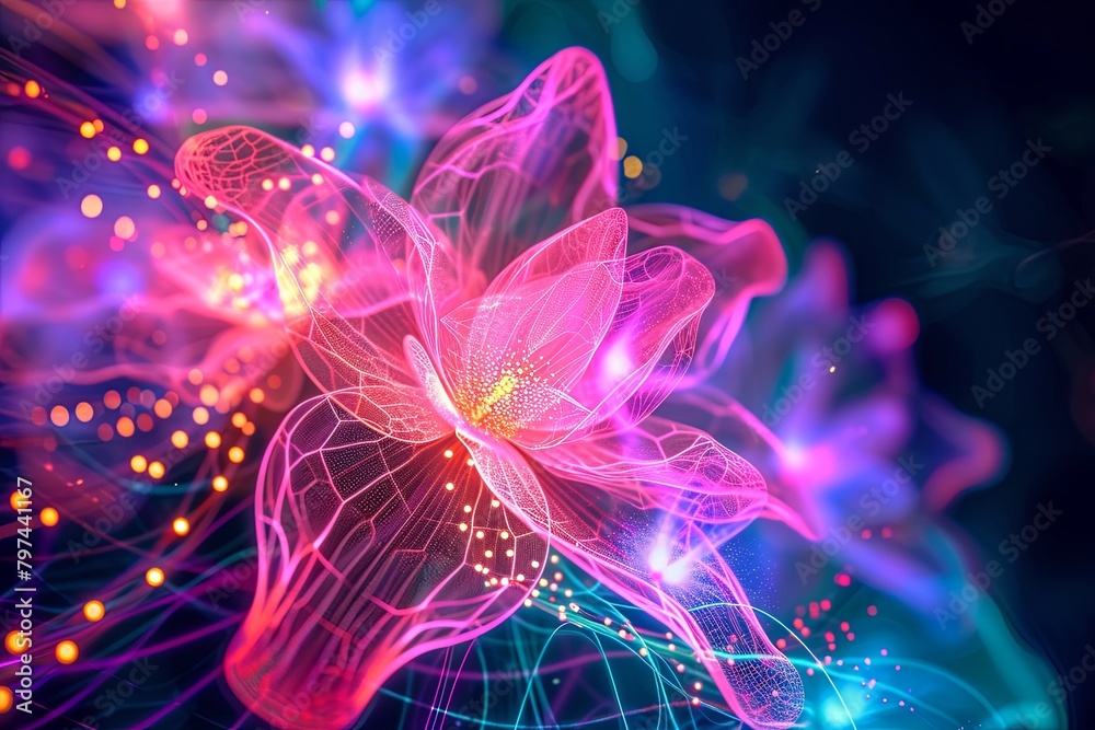 Neon Flora Networks: Abstract Neon Bloom Interconnected in Digital Space Neon Flora Networks: Abstract Neon Bloom Interconnected in Digital Space